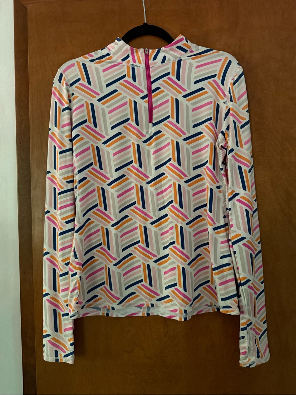 Long Sleeve Geometric Print Top - White Multi